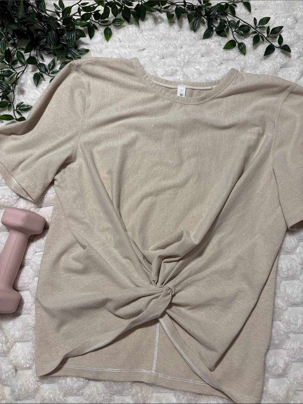 lululemon athletica Shimmery Beige Twist-Front Short Sleeve Tee